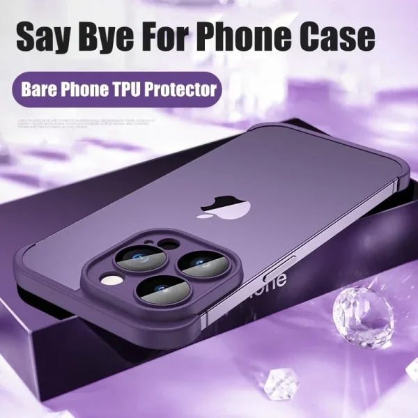 Frameless Corner Pad TPU Bumper For iPhone 16 15 14 Plus 13 12 11 Pro Max With Tempered Glass Camera Lens Protection - Image 3